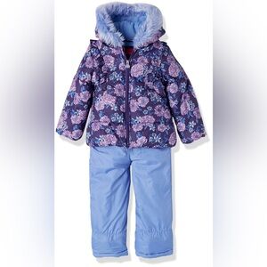 London Fog Girls 2-Piece Snow Bib and puffer coat plus extra purple bib 6X